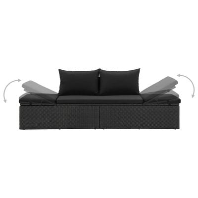 Sun Bed with Cushions Poly Rattan Black