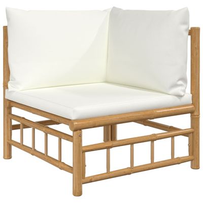 2 Piece Garden Lounge Set with Cream White Cushions Bamboo