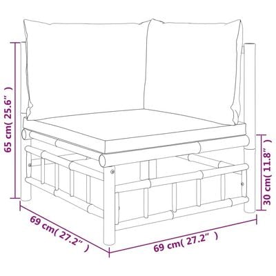 2 Piece Garden Lounge Set with Cream White Cushions Bamboo