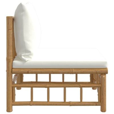 Garden Middle Sofa with Cream White Cushions Bamboo