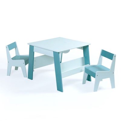 HC Home Canvas Kids Table and Set of two Chairs - White and Grey 