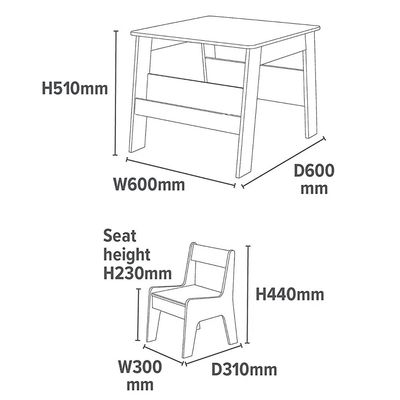 HC Home Canvas Kids Table and Set of two Chairs - White and Grey 