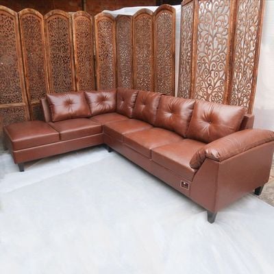 Elizalina 6 Seater LHS Corner L Shape Sofa In Brown Leatherette