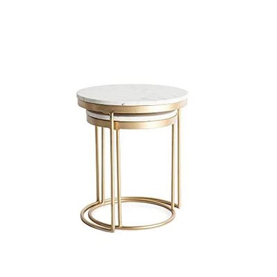 nesting set of Two with White Marble Top and Gold Metal Base