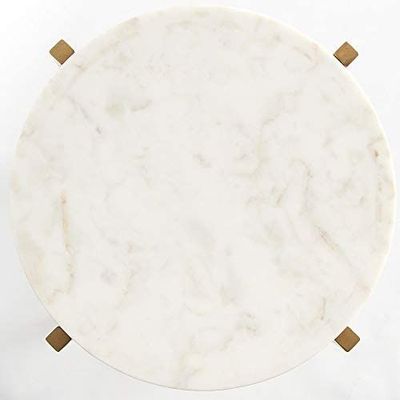 Round Side table with White Round Marble top and Gold finish on Metal