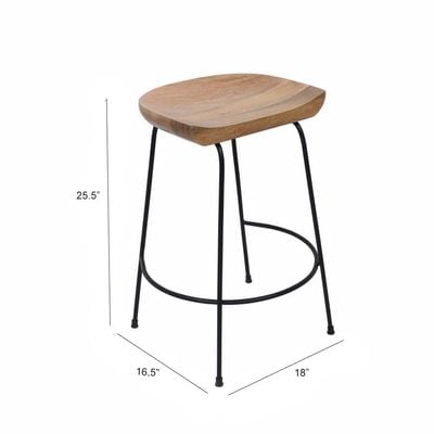 Bar Stool with Natural finish On Top and Black Metal Base SET OF 2