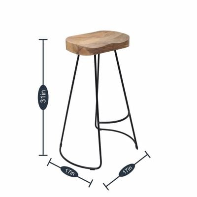 Saddle Bar Stool With Natural Finish on Top and Black Metal Base SET OF 2