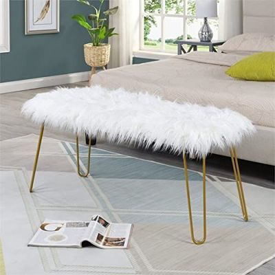 Fur seat Bench with gold metal base