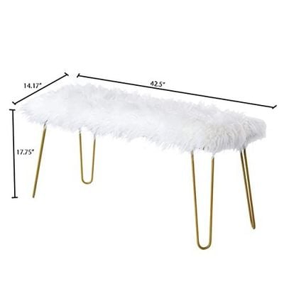 Fur seat Bench with gold metal base