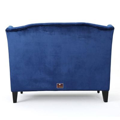 Wooden Recessed Arm Loveseat Bench (2 Seater, Navy Blue)
