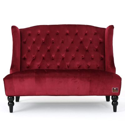 Wooden Recessed Arm Loveseat Bench (2 Seater, Maroon)
