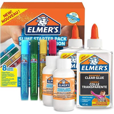 ELMER'S Glue Slime Starter Kit, Clear Glue, Glitter Glue Pens and Magical Liquid Slime Activator Solution, 8 Count, Rainbow Slime Kit, 2050943