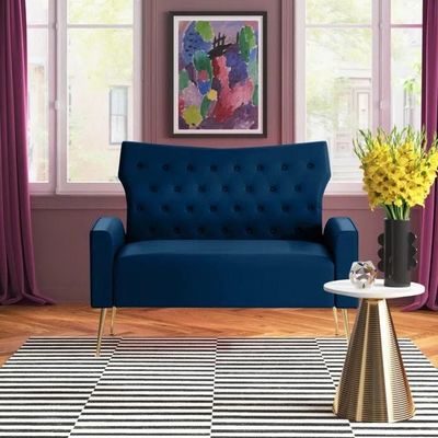 Wooden Square Arm Loveseat Wing Back Chair Set 2+1+1 (Metal Legs)