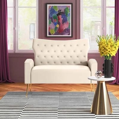 Wooden Square Arm Loveseat Wing Back Chair Set 2+1+1 (Metal Legs)