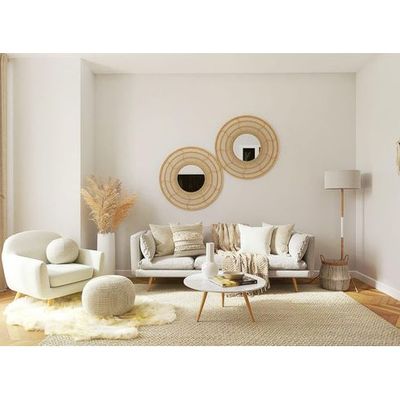 Wooden Handmade Charming Mid Century Modern Sofa Set 3+1 (Light Grey)