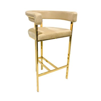 Maple Home Mid Century Velvet High Bar Chair Hollow Backrest & Armrest Golden Metal Frame Footrest Counter Kitchen Cafe  Restaurant Living Dining Room Furniture