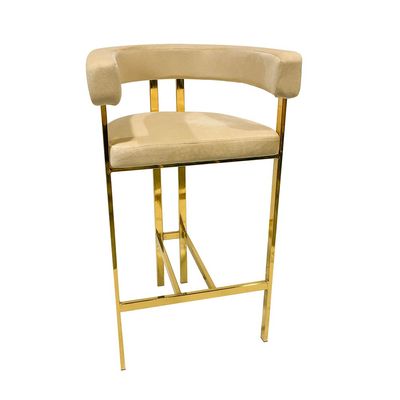 Maple Home Mid Century Velvet High Bar Chair Hollow Backrest & Armrest Golden Metal Frame Footrest Counter Kitchen Cafe  Restaurant Living Dining Room Furniture