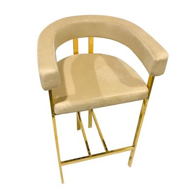 Maple Home Mid Century Velvet High Bar Chair Hollow Backrest & Armrest Golden Metal Frame Footrest Counter Kitchen Cafe  Restaurant Living Dining Room Furniture