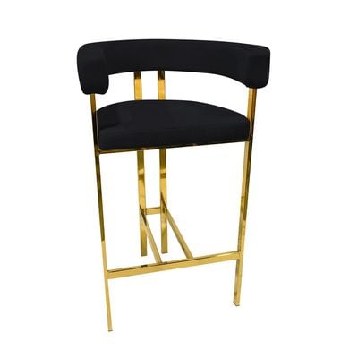 Maple Home Mid Century Velvet High Bar Chair Hollow Backrest & Armrest Golden Metal Frame Footrest Counter Kitchen Cafe  Restaurant Living Dining Room Furniture