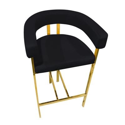 Maple Home Mid Century Velvet High Bar Chair Hollow Backrest & Armrest Golden Metal Frame Footrest Counter Kitchen Cafe  Restaurant Living Dining Room Furniture