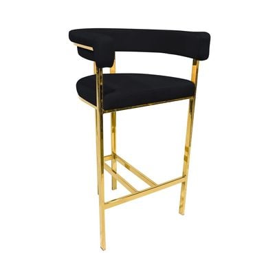 Maple Home Mid Century Velvet High Bar Chair Hollow Backrest & Armrest Golden Metal Frame Footrest Counter Kitchen Cafe  Restaurant Living Dining Room Furniture