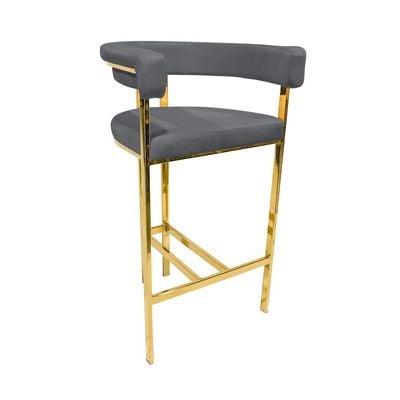 Maple Home Mid Century Velvet High Bar Chair Hollow Backrest & Armrest Golden Metal Frame Footrest Counter Kitchen Cafe  Restaurant Living Dining Room Furniture