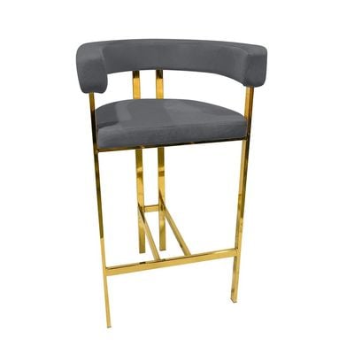 Maple Home Mid Century Velvet High Bar Chair Hollow Backrest & Armrest Golden Metal Frame Footrest Counter Kitchen Cafe  Restaurant Living Dining Room Furniture