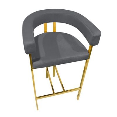 Maple Home Mid Century Velvet High Bar Chair Hollow Backrest & Armrest Golden Metal Frame Footrest Counter Kitchen Cafe  Restaurant Living Dining Room Furniture