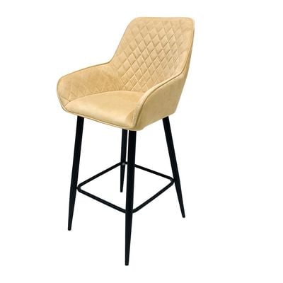 Maple Home Nordic Arm High Bar Stools Chair Velvet upholstered wide Leisure Backrest Black Metal Frame Counter Kitchen Cafe  Restaurant Pub Living Dining Room Furniture