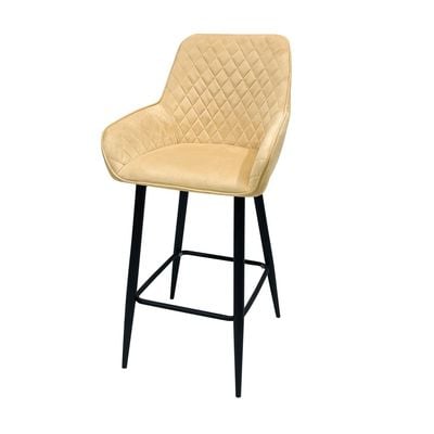 Maple Home Nordic Arm High Bar Stools Chair Velvet upholstered wide Leisure Backrest Black Metal Frame Counter Kitchen Cafe  Restaurant Pub Living Dining Room Furniture