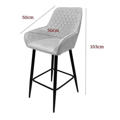 Maple Home Nordic Arm High Bar Stools Chair Velvet upholstered wide Leisure Backrest Black Metal Frame Counter Kitchen Cafe  Restaurant Pub Living Dining Room Furniture