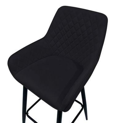 Maple Home Nordic Arm High Bar Stools Chair Velvet upholstered wide Leisure Backrest Black Metal Frame Counter Kitchen Cafe  Restaurant Pub Living Dining Room Furniture