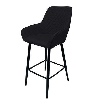 Maple Home Nordic Arm High Bar Stools Chair Velvet upholstered wide Leisure Backrest Black Metal Frame Counter Kitchen Cafe  Restaurant Pub Living Dining Room Furniture