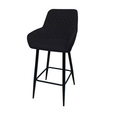 Maple Home Nordic Arm High Bar Stools Chair Velvet upholstered wide Leisure Backrest Black Metal Frame Counter Kitchen Cafe  Restaurant Pub Living Dining Room Furniture