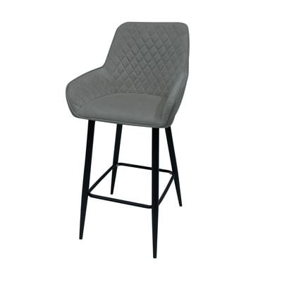 Maple Home Nordic Arm High Bar Stools Chair Velvet upholstered wide Leisure Backrest Black Metal Frame Counter Kitchen Cafe  Restaurant Pub Living Dining Room Furniture