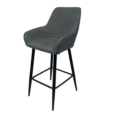 Maple Home Nordic Arm High Bar Stools Chair Velvet upholstered wide Leisure Backrest Black Metal Frame Counter Kitchen Cafe  Restaurant Pub Living Dining Room Furniture