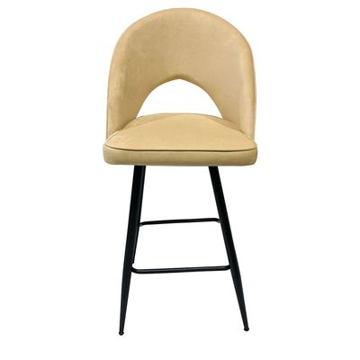 Maple Home Modern High Bar Stool Chair Velvet Armless Hollow Backrest Black Metal Frame Counter Kitchen Cafe Dining Room Restaurant Pub Living Room Furniture