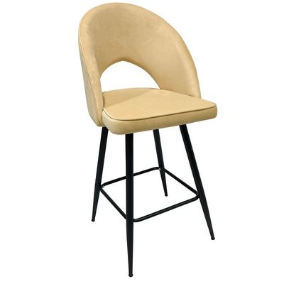 Maple Home Modern High Bar Stool Chair Velvet Armless Hollow Backrest Black Metal Frame Counter Kitchen Cafe Dining Room Restaurant Pub Living Room Furniture