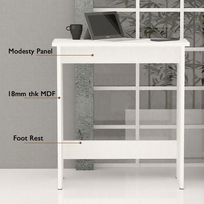 Mahmayi Modern Study Desk with Foot Rest Support, Modern Executive Desks Ideal for Office, Home, Schools, Laptop, Computer Workstation Table - White