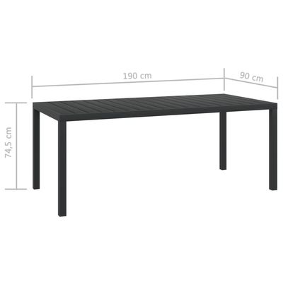 Garden Table Black 185x90x74 cm Aluminium and WPC