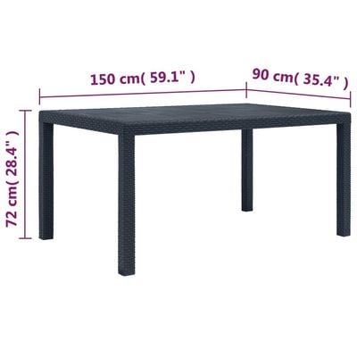 Garden Table Anthracite 150x90x72 cm Plastic Rattan Look