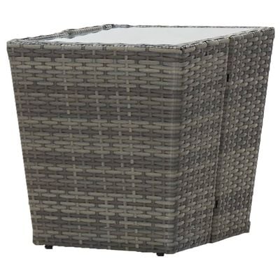 Tea Table Grey 41.5x41.5x43 cm Poly Rattan and Tempered Glass