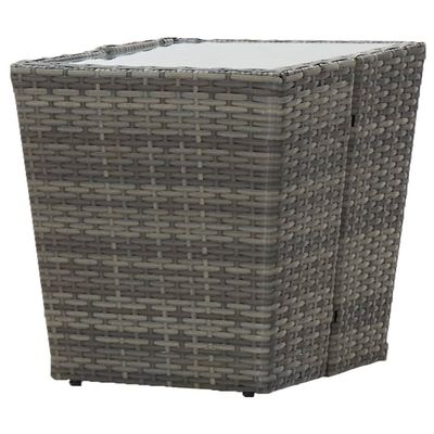 Tea Table Grey 41.5x41.5x43 cm Poly Rattan and Tempered Glass
