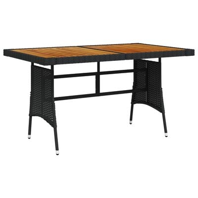 Garden Table Black 130x70x72 cm Poly Rattan & Solid Acacia Wood