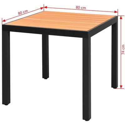 Garden Table Brown 80x80x74 cm Aluminium and WPC