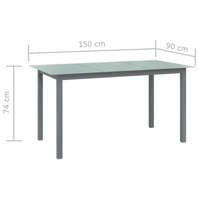 Garden Table Light Grey 150x90x74 cm Aluminium and Glass