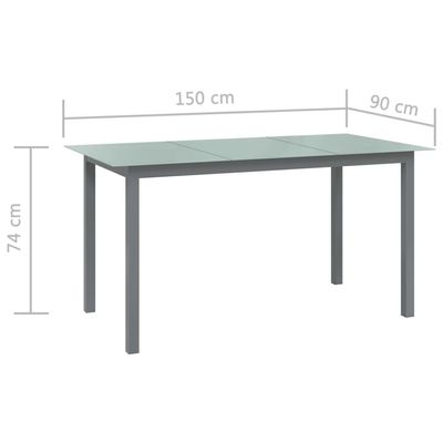 Garden Table Light Grey 150x90x74 cm Aluminium and Glass
