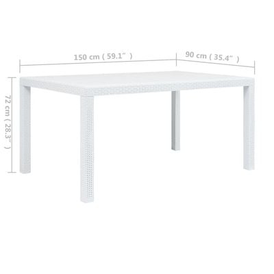 Garden Table White 150x90x72 cm Plastic Rattan Look