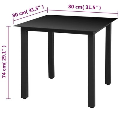 Garden Table Black 80x80x74 cm Aluminium and Glass