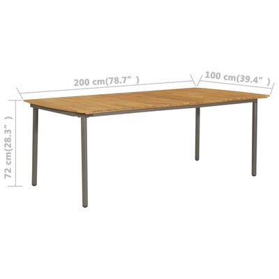 Garden Table 200x100x72cm Solid Acacia Wood and Steel